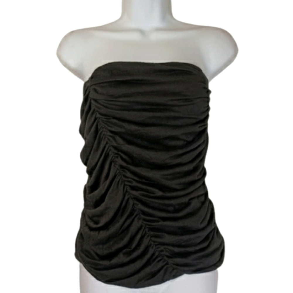 MY BELOVED Black Strapless Asymmetrical Ruching Bandeau Tube Top Large NWT